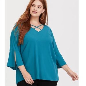 Torrid blue strappy bell sleeve top